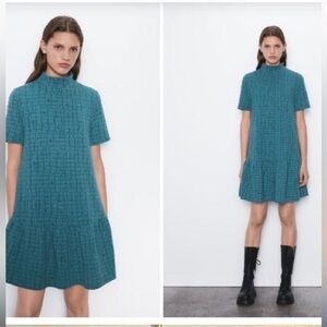 Zara - Teal Textured Mini Dress